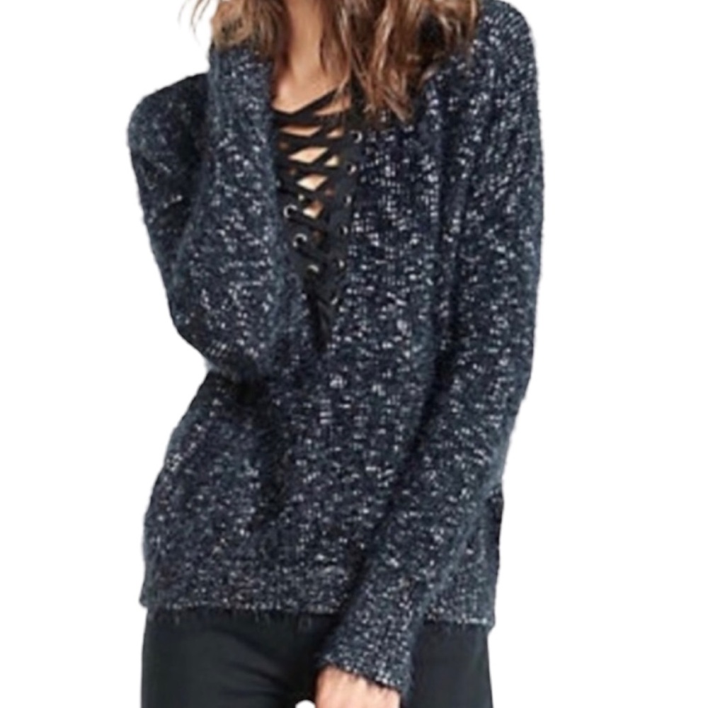 Express shaggy lace up sweater